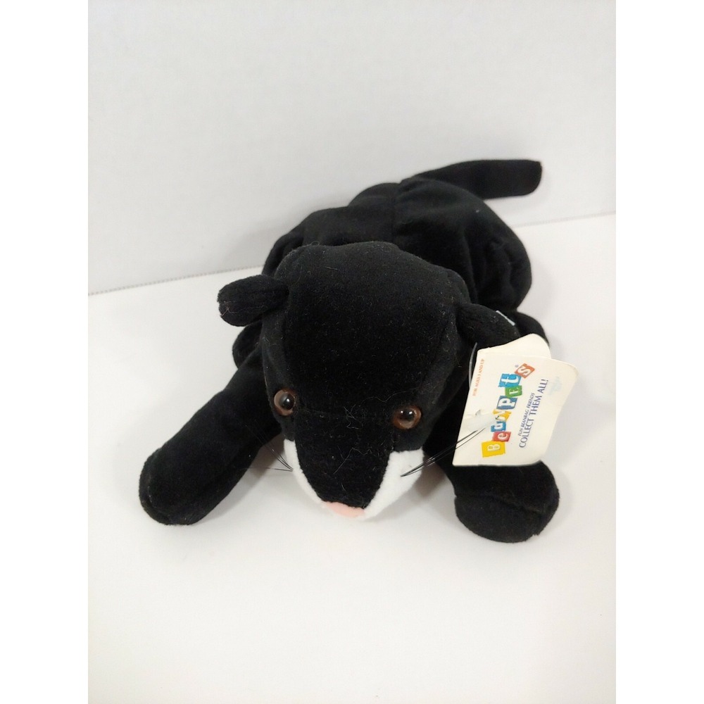 Kuddle me Toys Beanpets Bo cat plush bean bag small black white face w/ tag wild